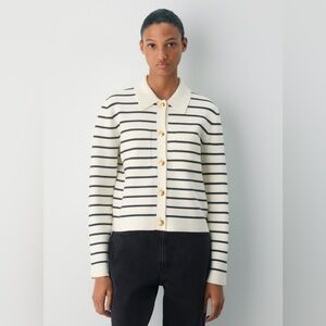 NWT - Aritzia Babaton New Society Cardigan - Wonder Yarn - Birch/Navy Size Large